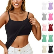 TQWQT Shelf Bra Tank Tops for Women Shelf Bra Camisoles Adjustable Spaghetti Strap Shelf Bras Yoga Workout Basic Undershirts Hot Pink XL